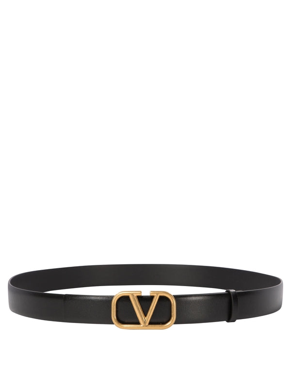 V Logo Buckle Leather Belt