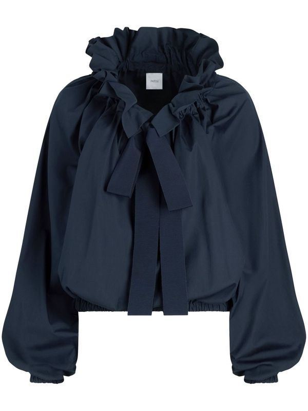 Ruffle Front Tie Cotton Blouse