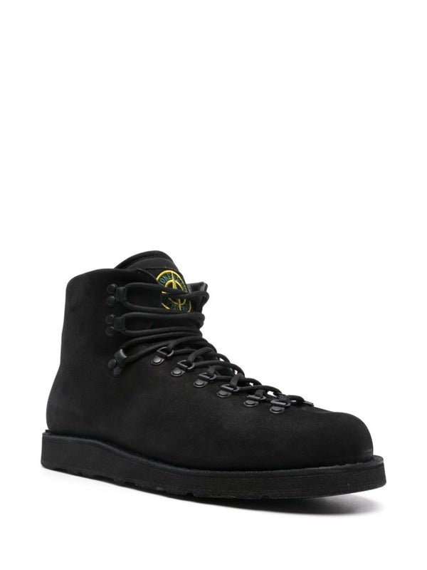 Wappen Patch Leather Lace-Up Boots