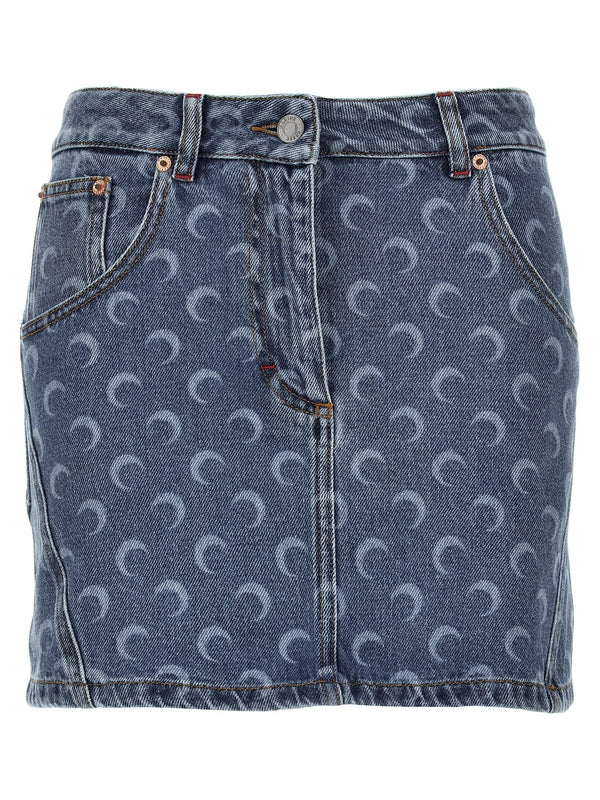 Allover Moon Denim Skirt