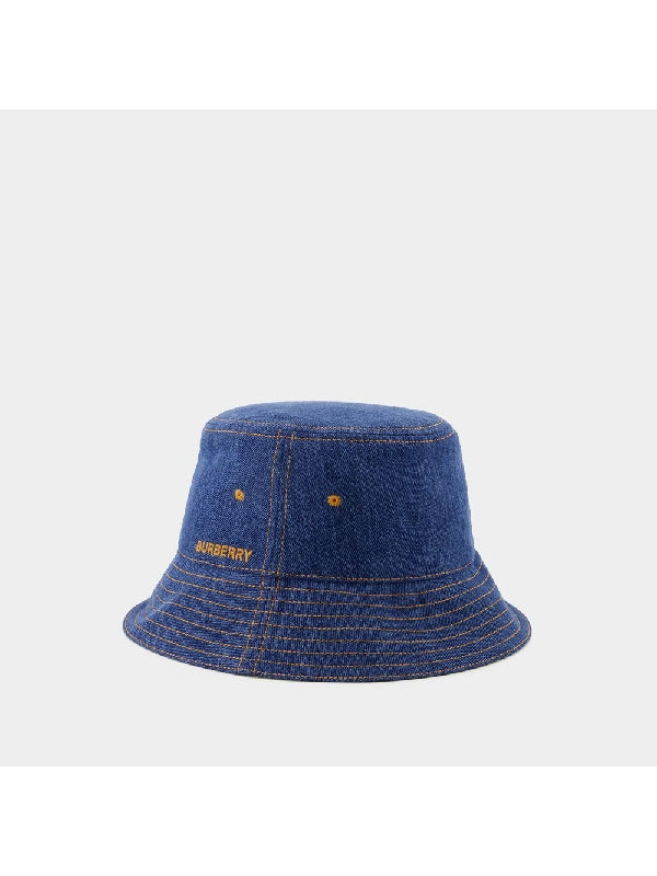 Washed Denim Logo Bucket Hat