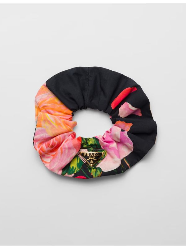 Triangle Logo Flower Print Scrunchie