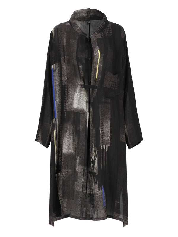 Graphic Print Long Zip-Up Coat