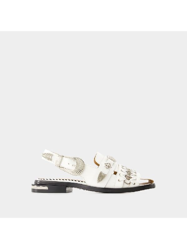 Metal Buckle Leather Slingback Flats