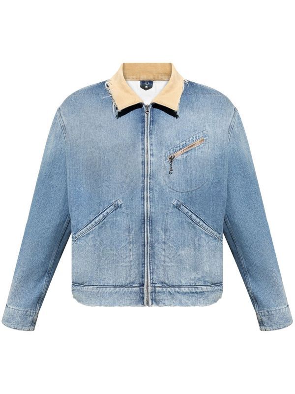 Distressed Collar Denim Zipped Jacket