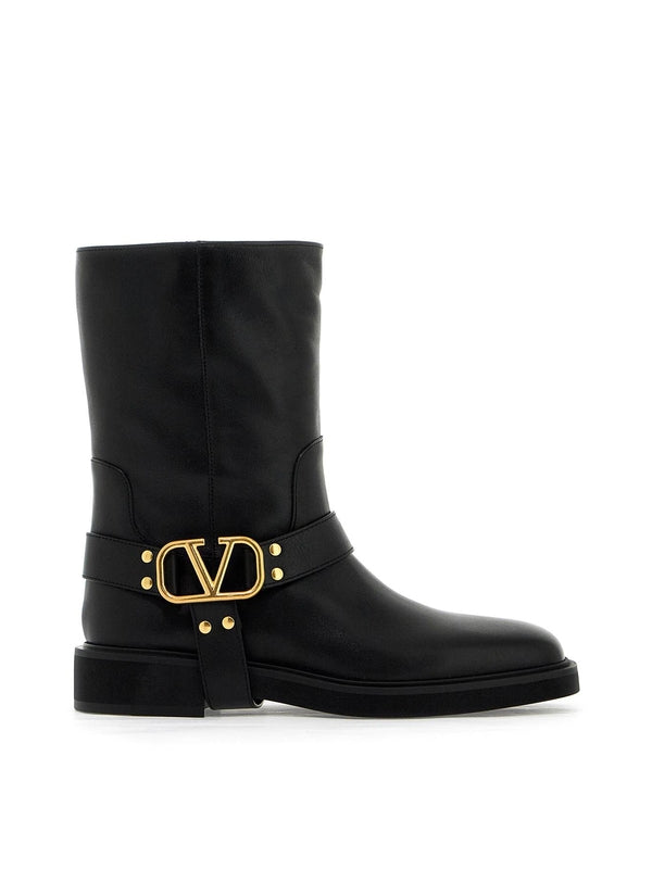 V Logo Leather Ankle Boots