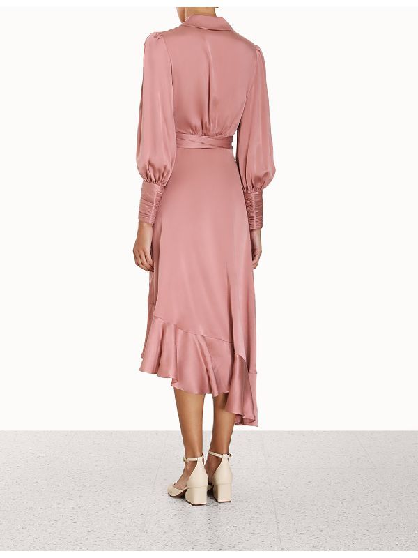 Belted Wrap Silk Midi Dress