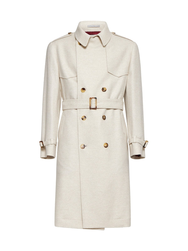 Wool Silk Belt Double Coat