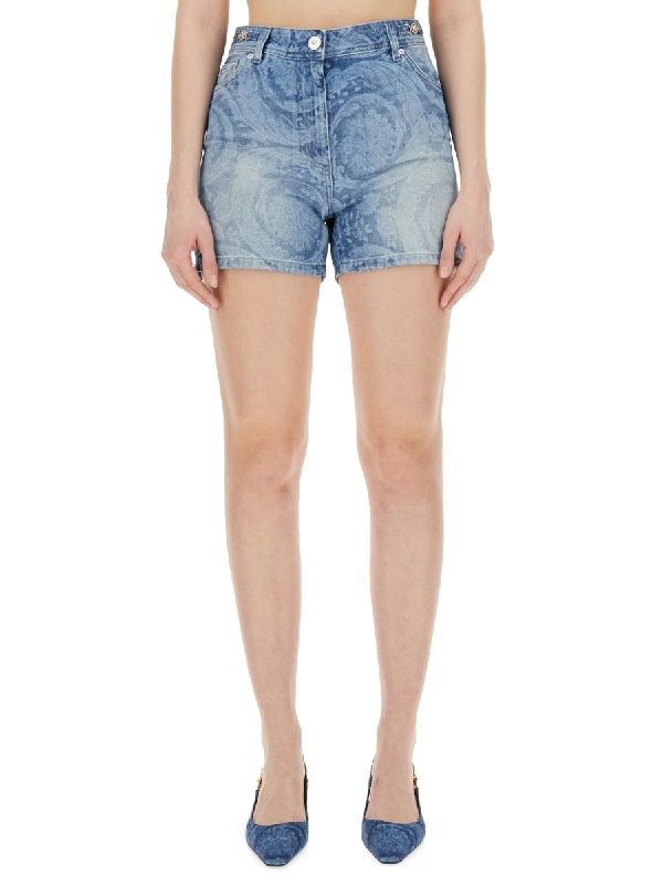 Baroque Pattern Denim Shorts