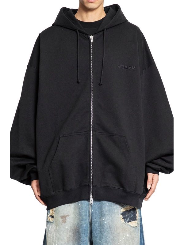 Logo Detail Oversized Cotton Hooded Zip-Up