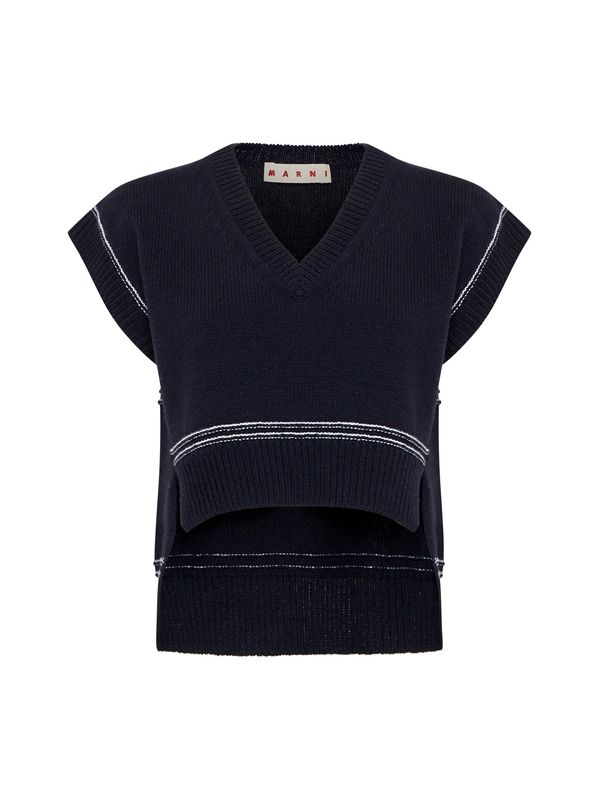 Back Logo Wool Crop Knit Vest