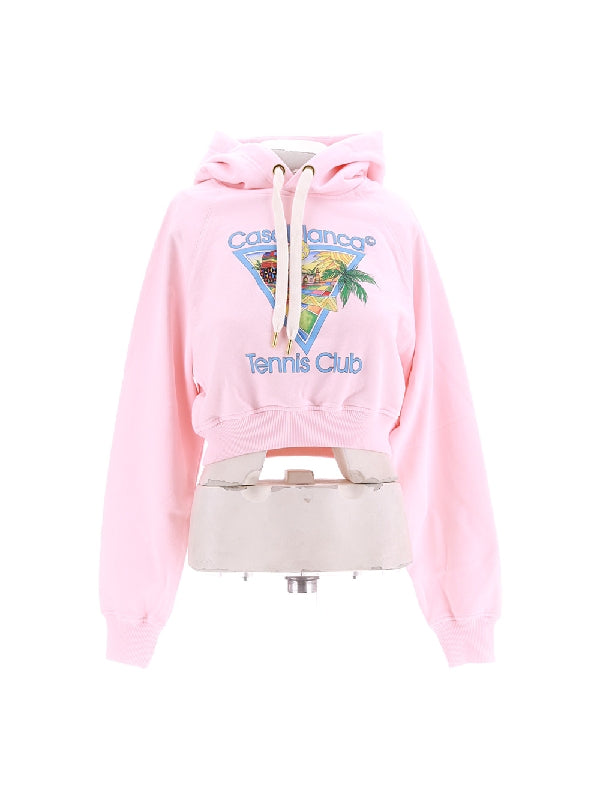 Tennis Club Logo Printed Crop Hoodie