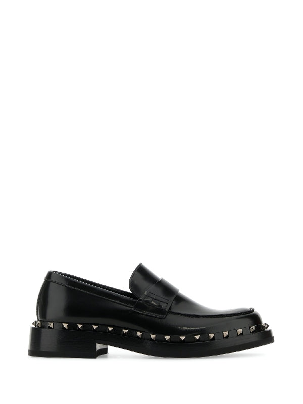 Black Rockstud Leather Loafers