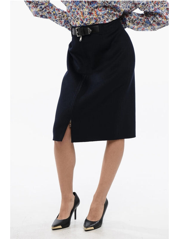 Triangular Logo Belt Midi Skirt