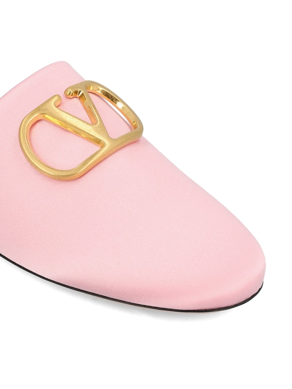 V Logo Satin Mules