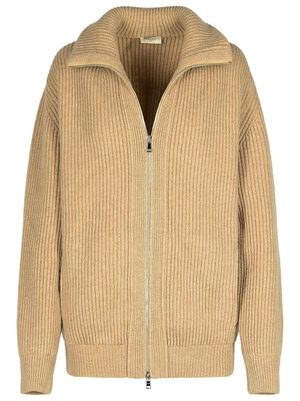 Ribbed Wool Zip-Up Cardigan