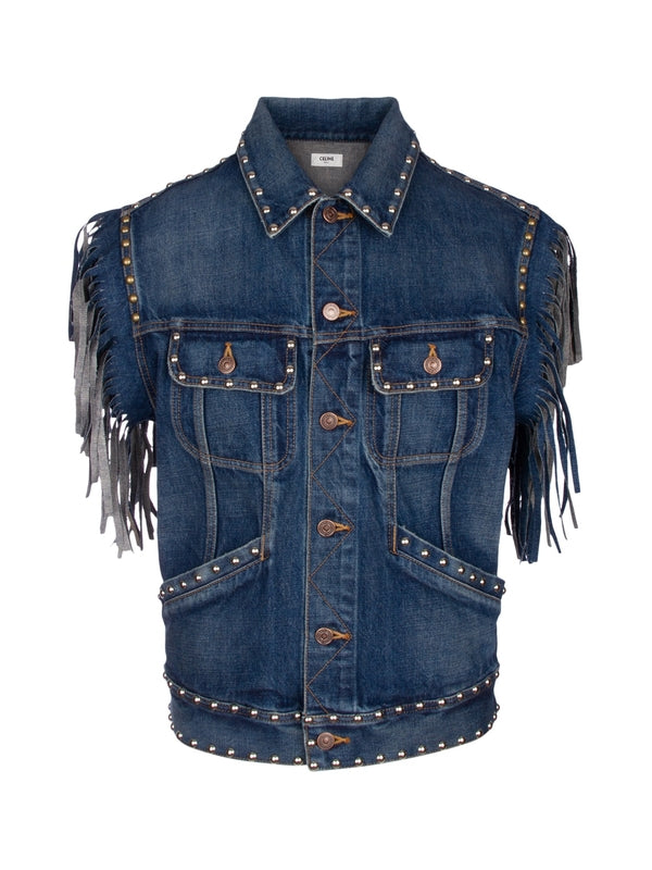Stud Detail Fringe Denim Vest
