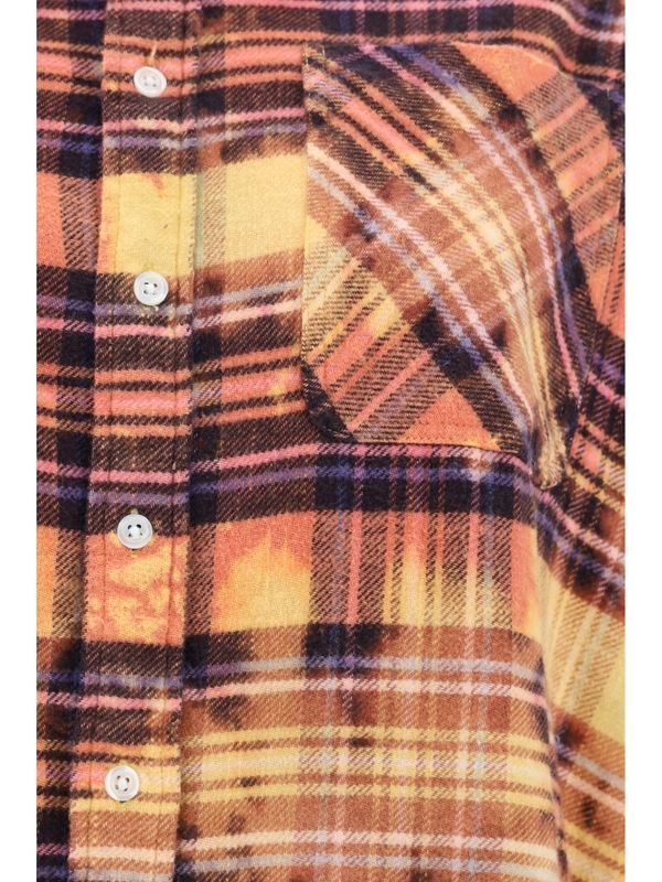 Bleach Dyed Check Pattern Work Shirt