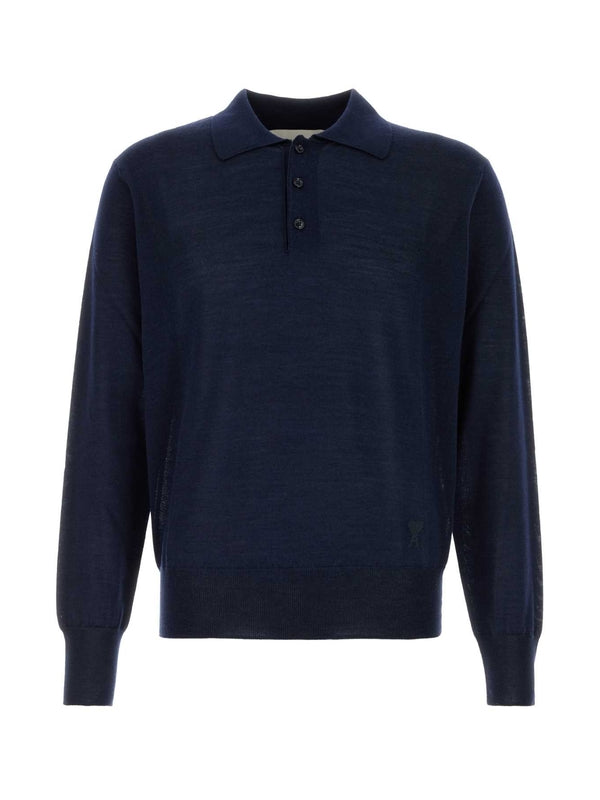 Wool Silk Long Sleeve Polo Shirt