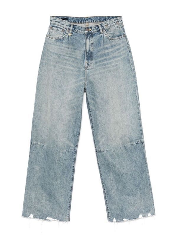 Distressed Hem Wide Denim Pants