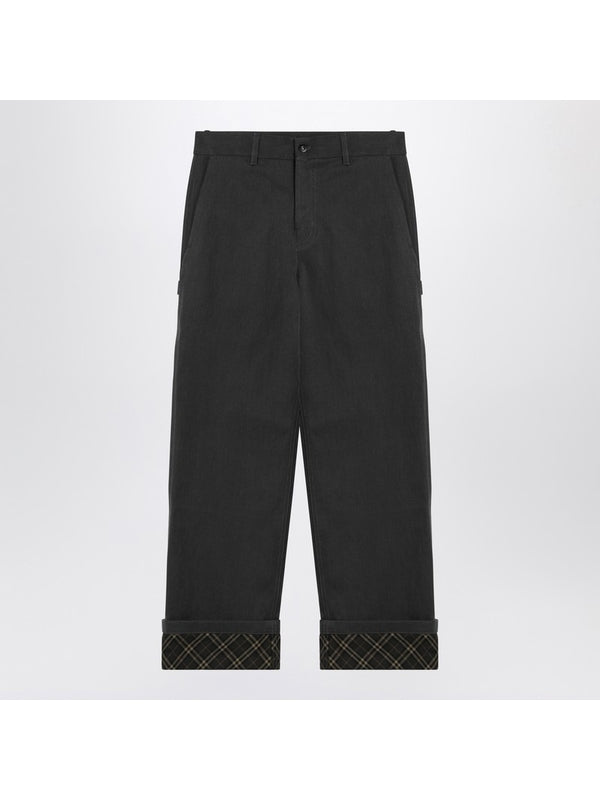 Turn-up Check Pattern Cotton Trousers