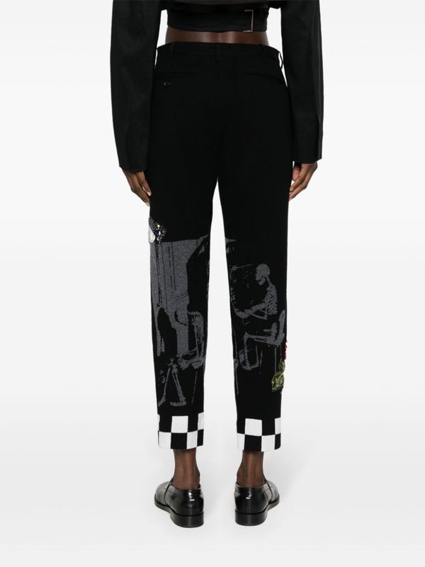 Graphic Printed Sequin Embroidered Wool Silk Pants