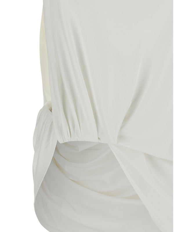 'Le Haut Peplo' White Top with Square Neck and Cut-Out on the Side in Viscose Blend Woman Sleeveless