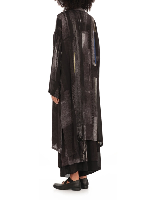 Graphic Print Long Zip-Up Coat