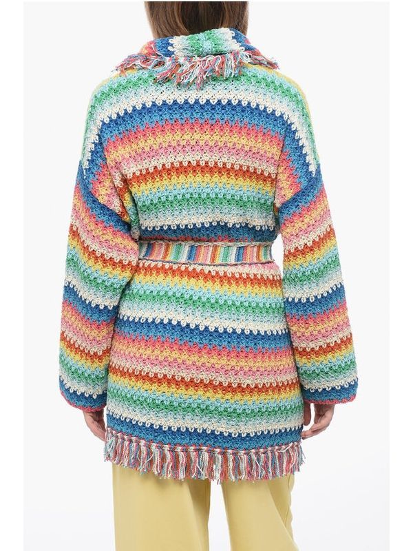 Multicolor Fringe Tie Cardigan