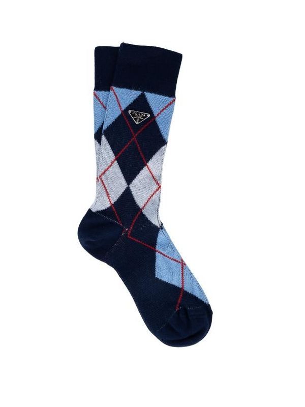 Triangle Logo Argyle Check Cotton Socks