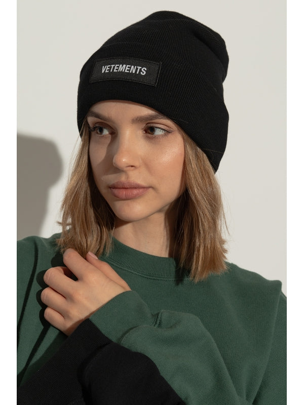 Logo Patch Turn-Up Wool Beanie