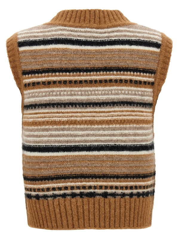 条纹羊驼混纺针织背心