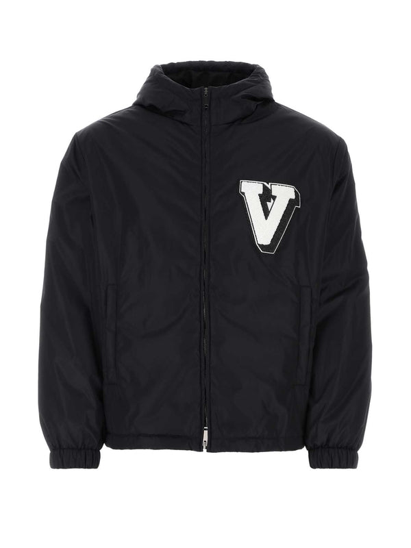 V Logo Patch Nylon Hooded Jacket