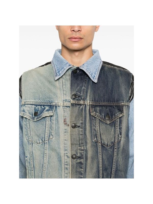 Quilting Nylon Panel Denim Jacket