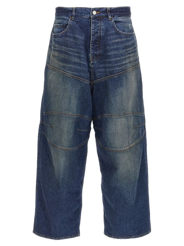 String Detail Washing Baggy Denim Pants