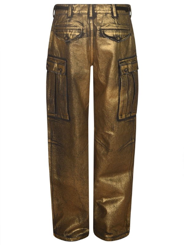 Metallic Wide Cargo Pants