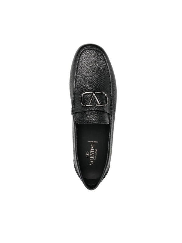 V Logo Leather Driving Shoes