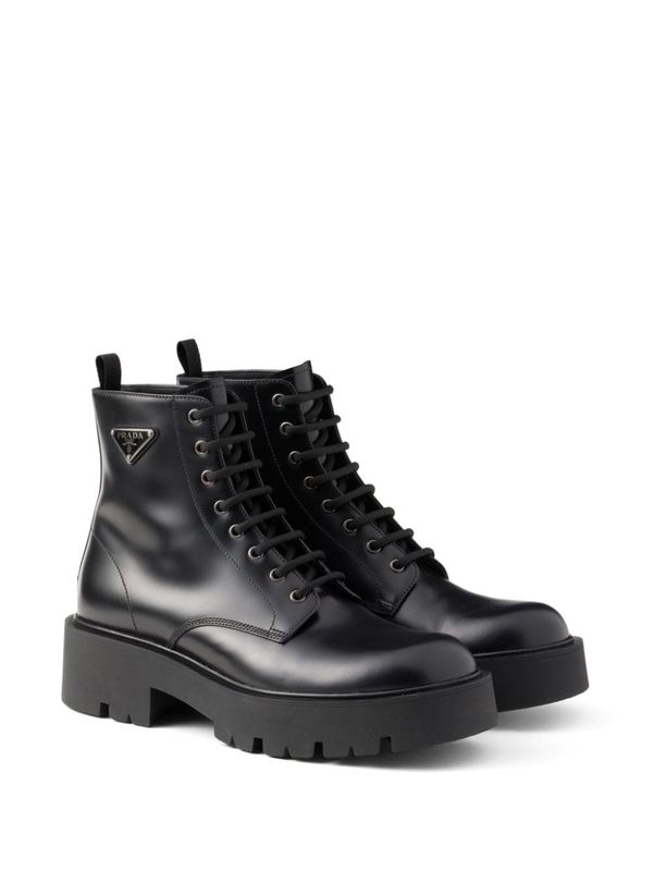 Triangle Logo Leather Lace-Up
  Boots