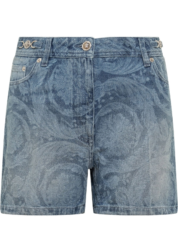 Baroque Medusa Decorated Denim Shorts