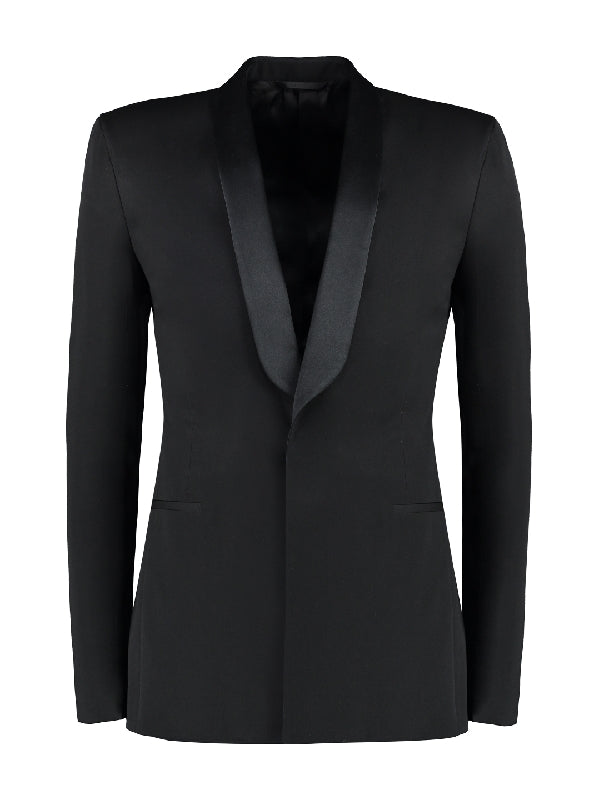 Silk Collar Black Wool Single Jacket