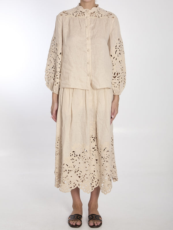 Wylie Openwork Linen Skirt