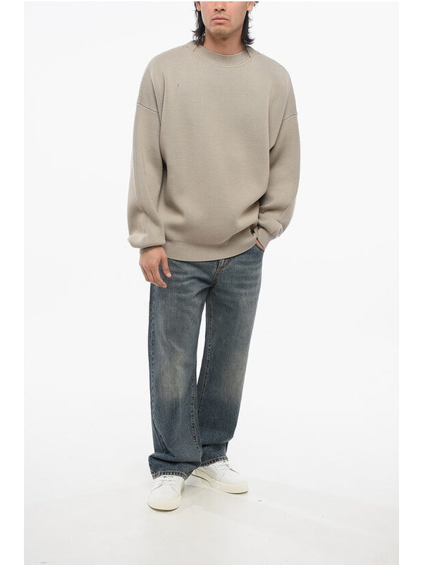 Beige Crew Neck Wool Knit