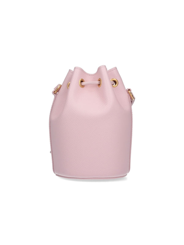 V Logo Leather Mini Bucket Bag