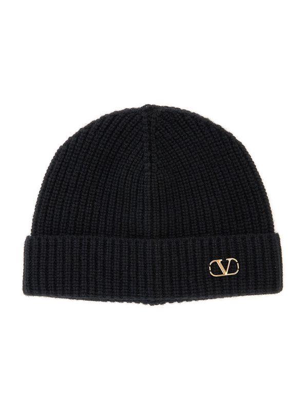 V Logo Embellished Cashmere Beanie