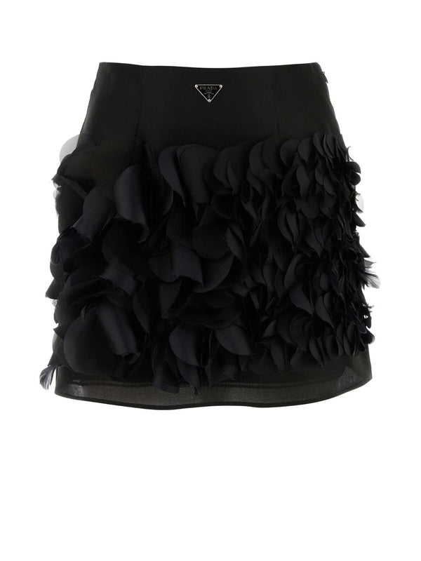 Triangular Logo Flower Appliqué Silk Skirt