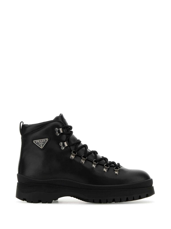 Triangle Logo Leather Lace-Up
  Boots