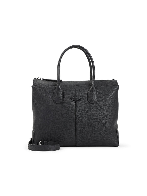 Di Logo Grained Leather Medium Tote Bag