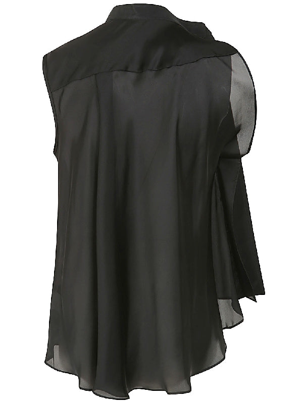 Asymmetric Ruffle Layered Satin Top