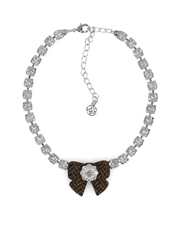 Fabric Bow Gemstone Necklace