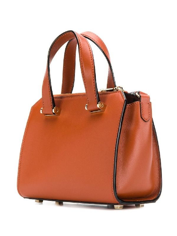 Pocket Top Handle Leather Tote Bag